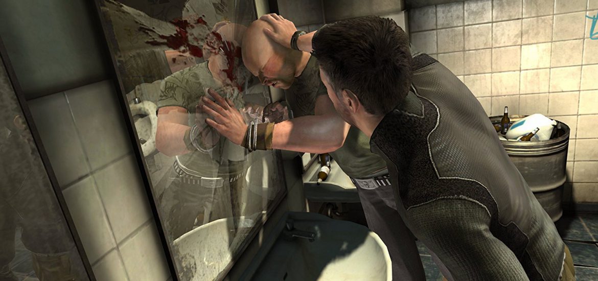 Sam Fisher slams enemy head mirror