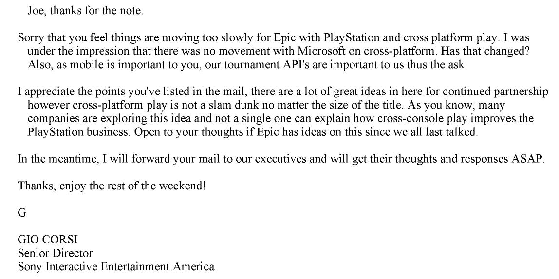 Sony reply
