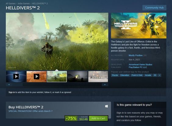 helldivers 2 scam steam listing