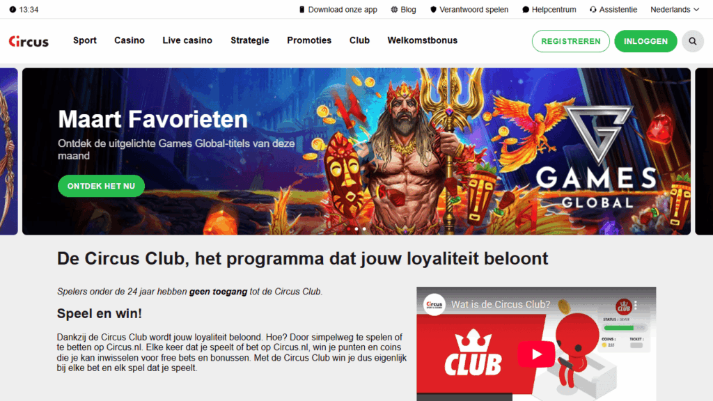 Circus Casino - crash game casino loyaliteitsprogramma homepage
