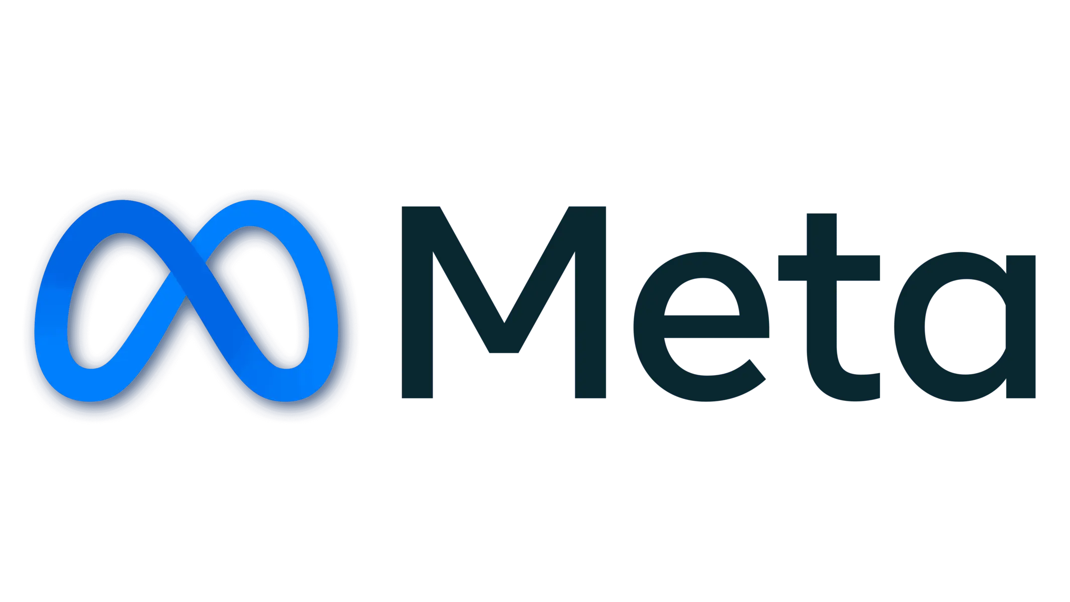 Het blauwe oneindigheidssymbool logo van Meta naast de bedrijfsnaam.