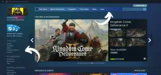 Schermautopname van de Steam-winkelpagina met diverse games en navigatiemenu's.